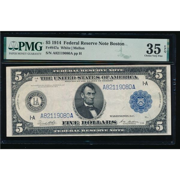 1914 $5 Boston FRN PMG 35EPQ