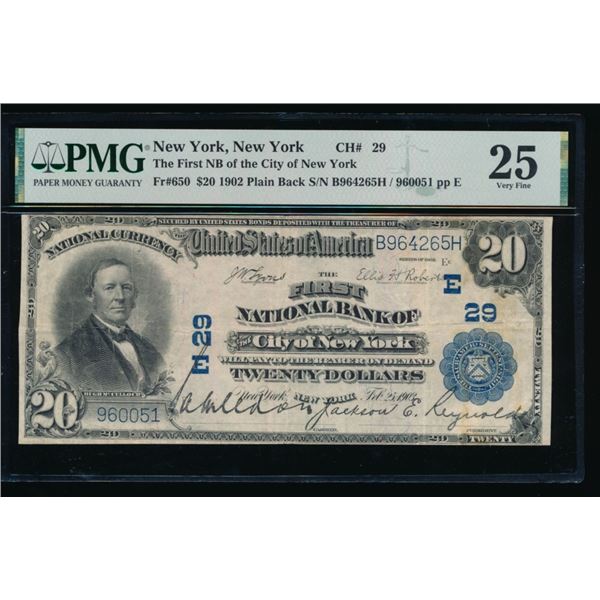 1902 $20 New York NY National PMG 25