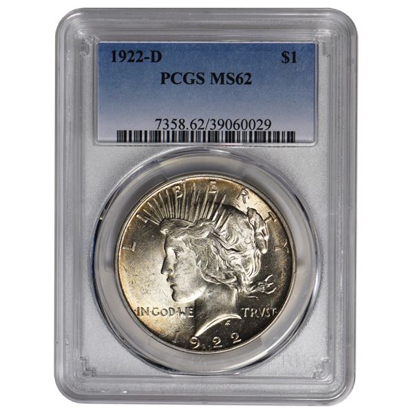 1922-D $1 Peace Silver Dollar PCGS MS62