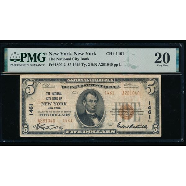 1929 $5 New York NY National PMG 20