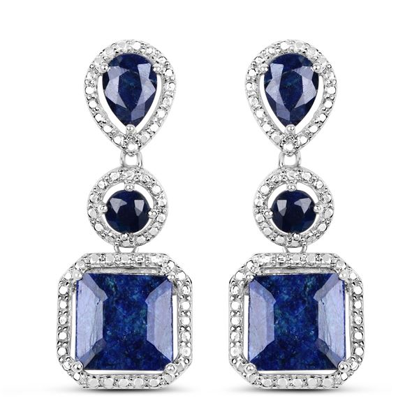 Rhodium Plated 11.62ctw Sapphire Earrings