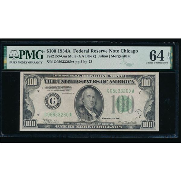 1934A $100 Chicago FRN PMG 64EPQ