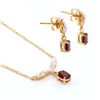 Image 2 : Plated 18KT Yellow Gold 1.70ctw Garnet and Diamond Pendant with Chain and Earrings