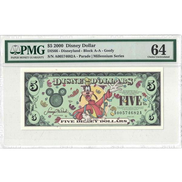 2000 $5 Disney Dollar PMG 64