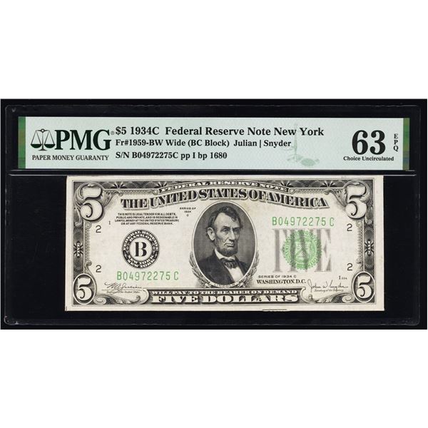 1934C $5 New York FRN PMG 63EPQ