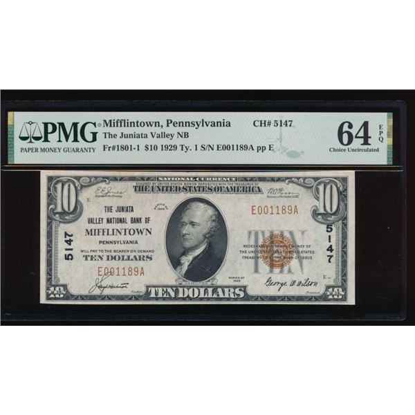 1929 $10 Mifflintown PA National PMG 64EPQ