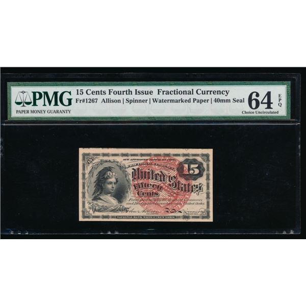15 Cent Fourth Issue Fractional Note PMG 64EPQ