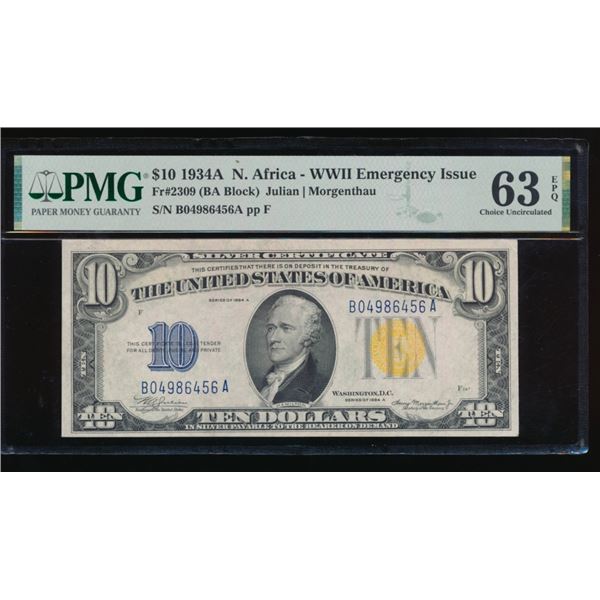 1934A $10 N Africa Silver Certificate PMG 63EPQ