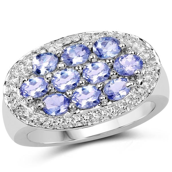 Plated Rhodium 1.70ctw Tanzanite Ring