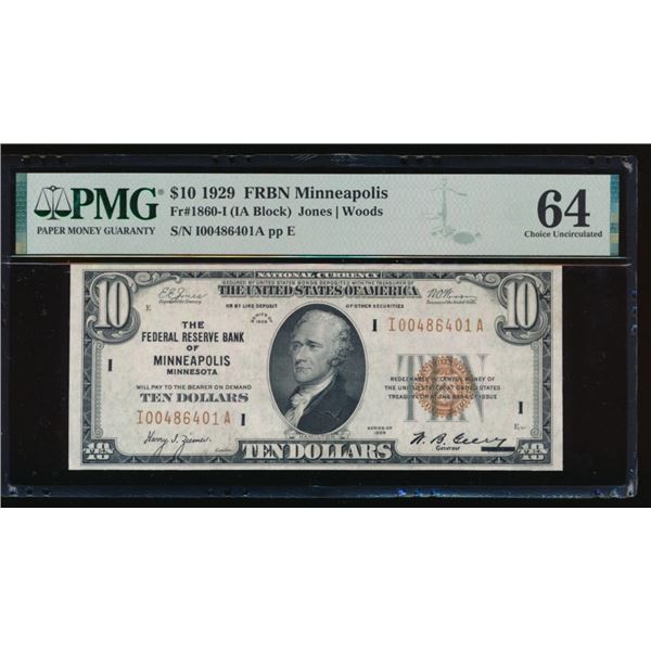 1929 $10 Minneapolis FRBN PMG 64