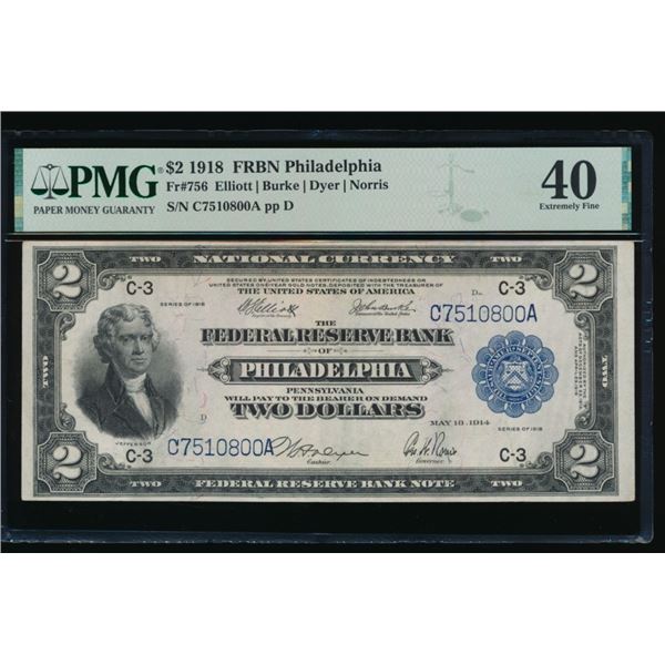 1918 $2 Philadelphia FRBN PMG 40