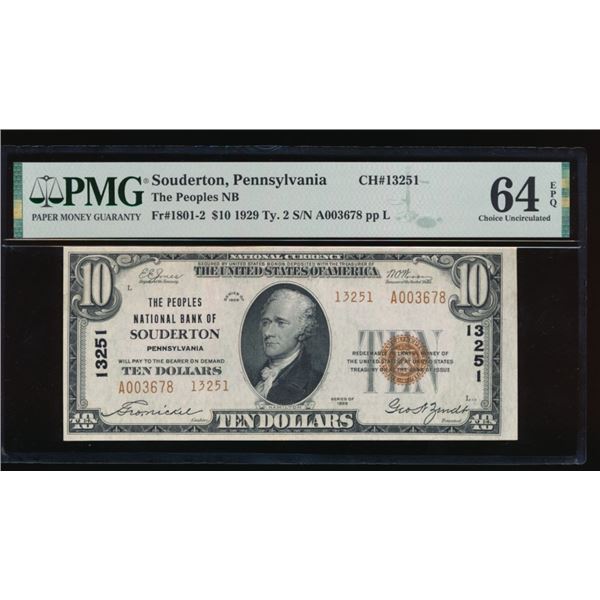 1929 $10 Souderton PA National PMG 64EPQ