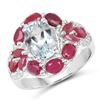 Image 1 : Plated Rhodium Aquamarine Ruby and White Topaz Ring