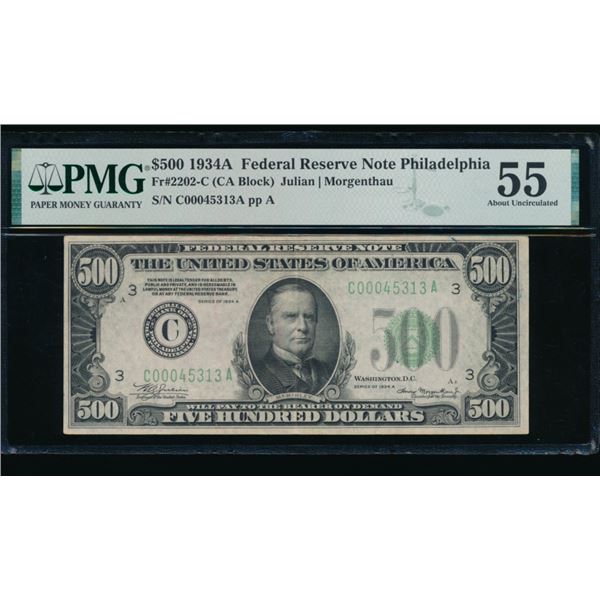 1934A $500 Philadelphia FRN PMG 55