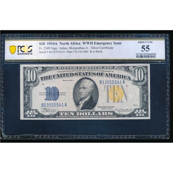 1934A $10 N Africa Silver Certificate PCGS 55