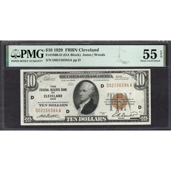 1929 $10 Cleveland FRBN PMG 55EPQ