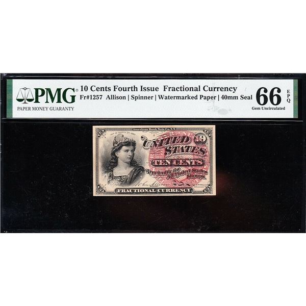 10 Cent Fourth Issue Fractional PMG 66PPQ