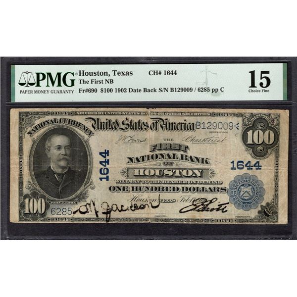 1902 $100 Houston TX National PMG 15