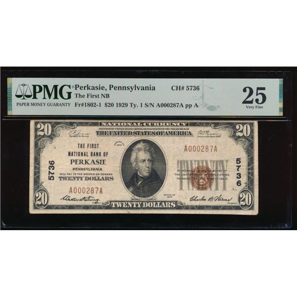 1929 $20 Perkasie PA National PMG 25
