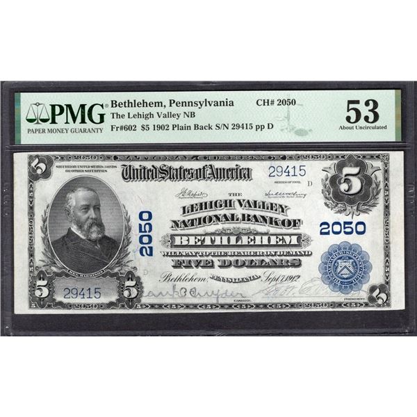 1902 $5 Bethlehem PA National PMG 53