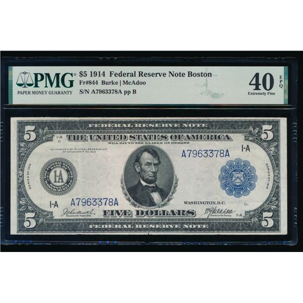 1914 $5 Boston FRN PMG 40EPQ
