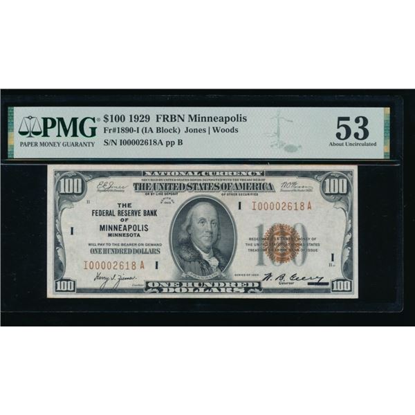 1929 $100 Minneapolis FRBN PMG 53