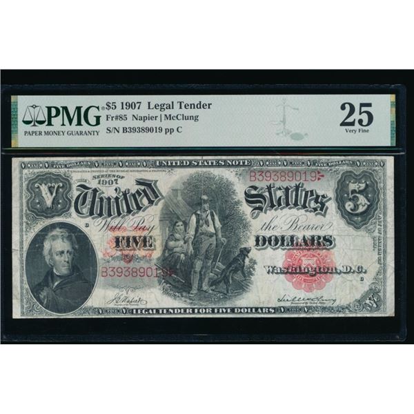 1907 $5 Legal Tender Note PMG 25