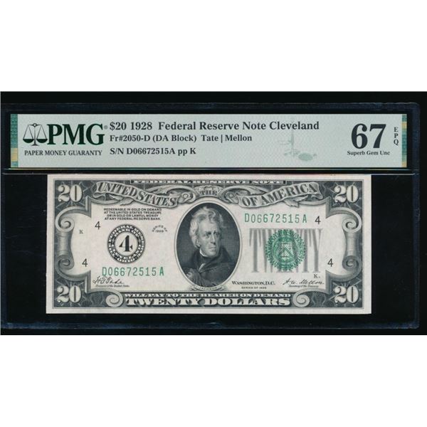 1928 $20 Cleveland FRN PMG 67EPQ