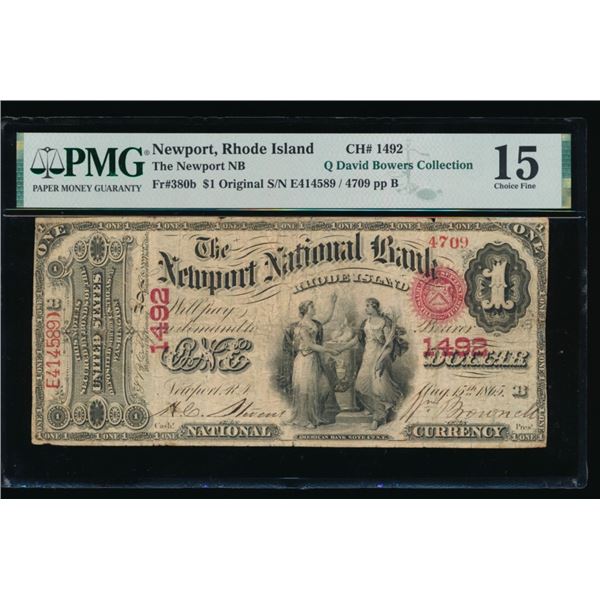 1865 $1 Newport RI National PMG 15