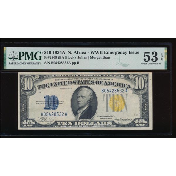 1934A $10 N Africa Silver Certificate PMG 53EPQ