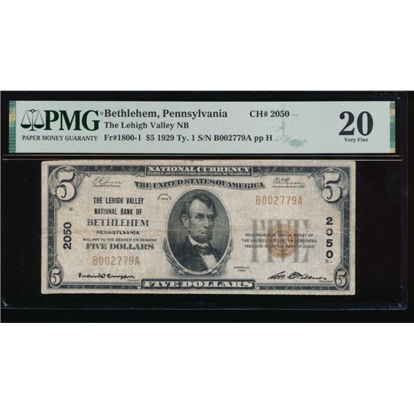 1929 $5 Bethlehem PA National PMG 20
