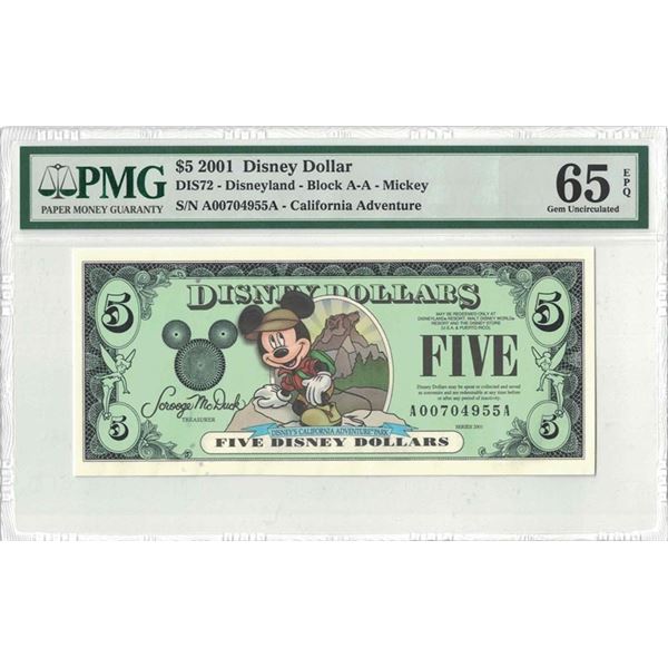 2001 $5 Disney Dollar PMG 65EPQ