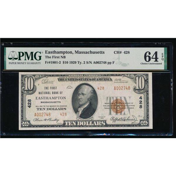 1929 $10 Easthampton MA National PMG 64EPQ