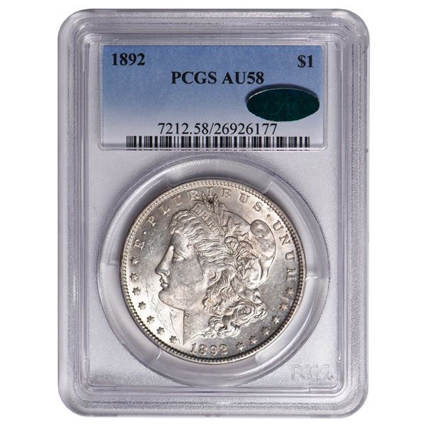 1892 $1 Morgan Silver Dollar PCGS AU58 CAC