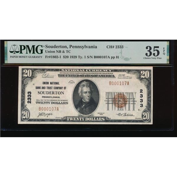 1929 $20 Souderton PA National PMG 35EPQ