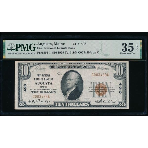 1929 $10 Augusta ME National PMG 35EPQ