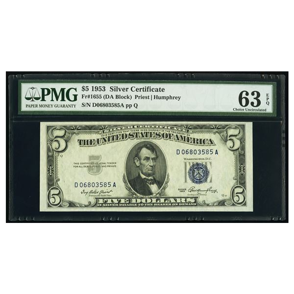 1953 $5 Silver Certificate PMG 63EPQ