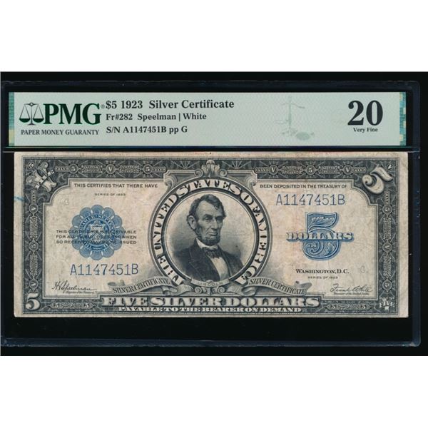 1923 $5 Lincoln Porthole Silver Certificate PMG 20