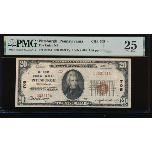 1929 $20 Pittsburgh PA National PMG 25