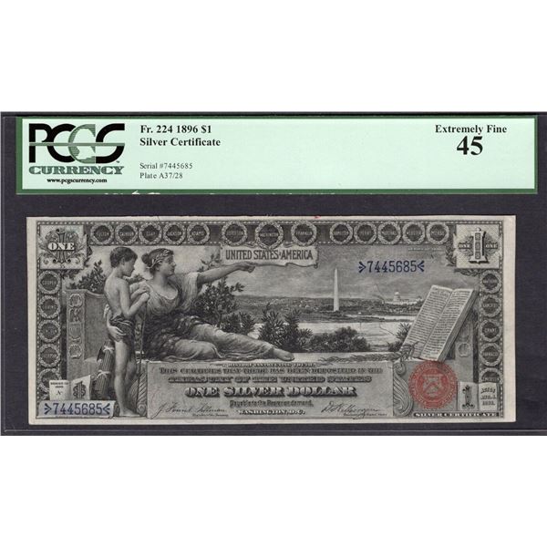 1896 $1 Educational Silver Certificate PCGS 45
