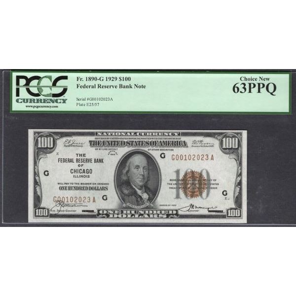 1929 $100 Chicago FRBN PCGS 63PPQ