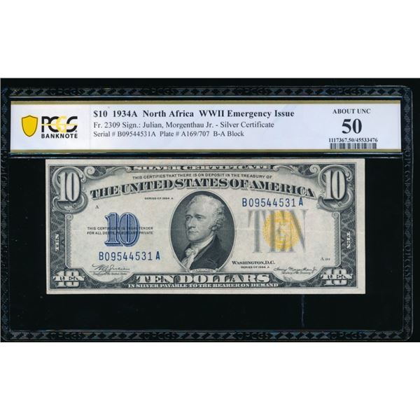 1934A $10 N Africa Silver Certificate PCGS 50