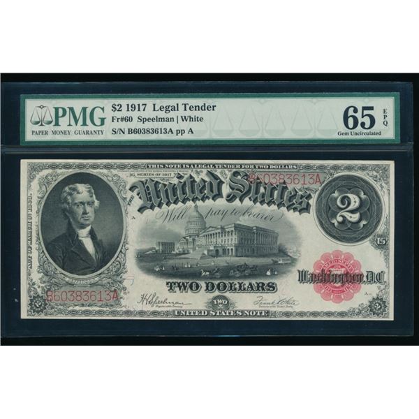 1917 $2 Legal Tender Note PMG 65EPQ