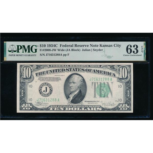 1934C $10 Kansas City FRN PMG 63EPQ
