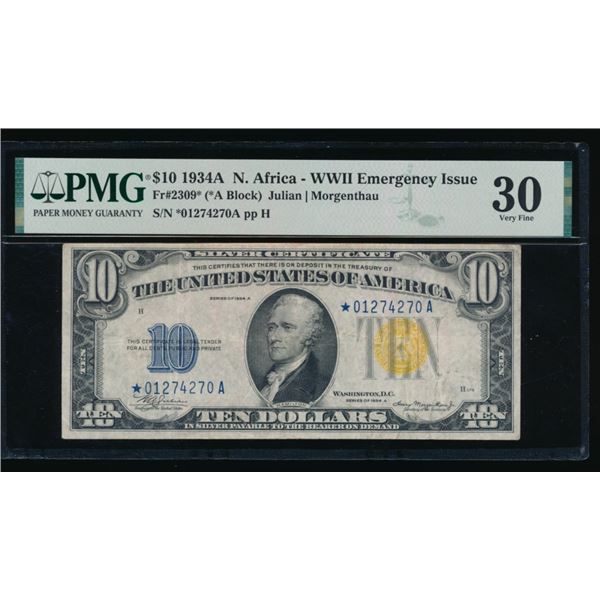 1934A $10 STAR N Africa Silver Certificate PMG 30