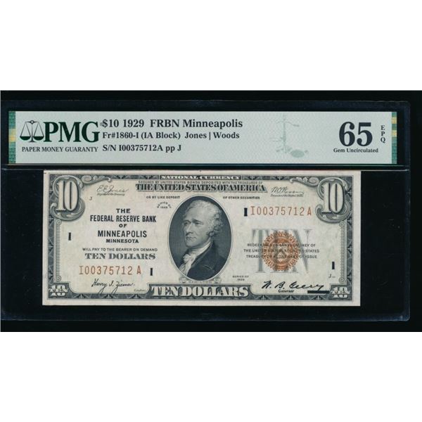 1929 $10 Minneapolis FRBN PMG 65EPQ