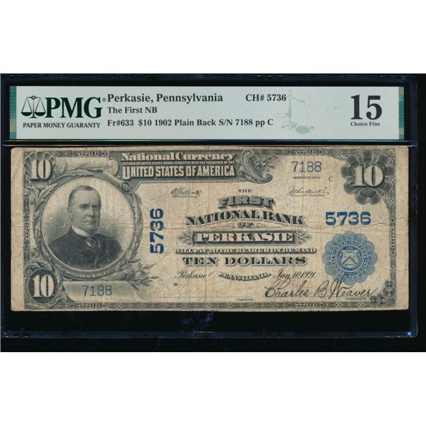 1902 $10 Perkasie PA National PMG 15