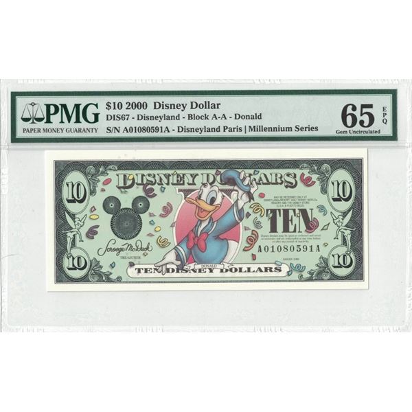 2000 $10 Donald Disney Dollar PMG 65EPQ