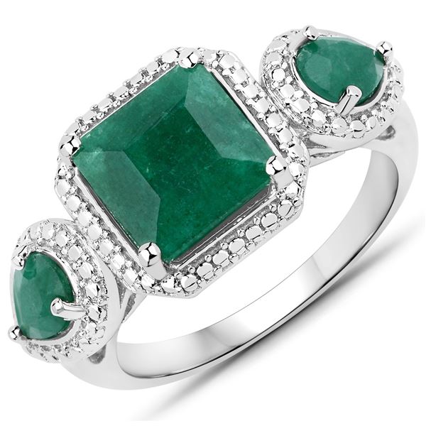 Rhodium Plated 2.74ctw Dyed Emerald Ring