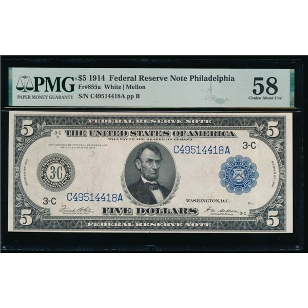 1914 $5 Philadelphia FRN PMG 58